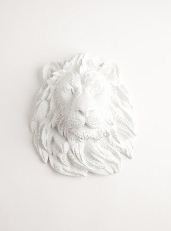 Faux Taxidermied Lion - The Walter - White Resin Lion Head Wall Sculpture - Chic  by White Faux Taxidermy