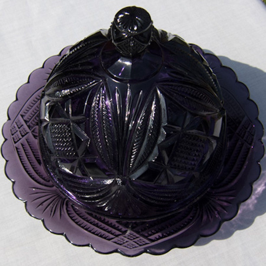 Vintage Victorian Purple Glass Butter or Serving Dish with