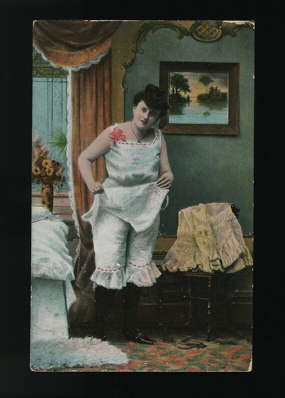 c.1900 Naughty Vintage German Postcard: Beauty in Camisole and