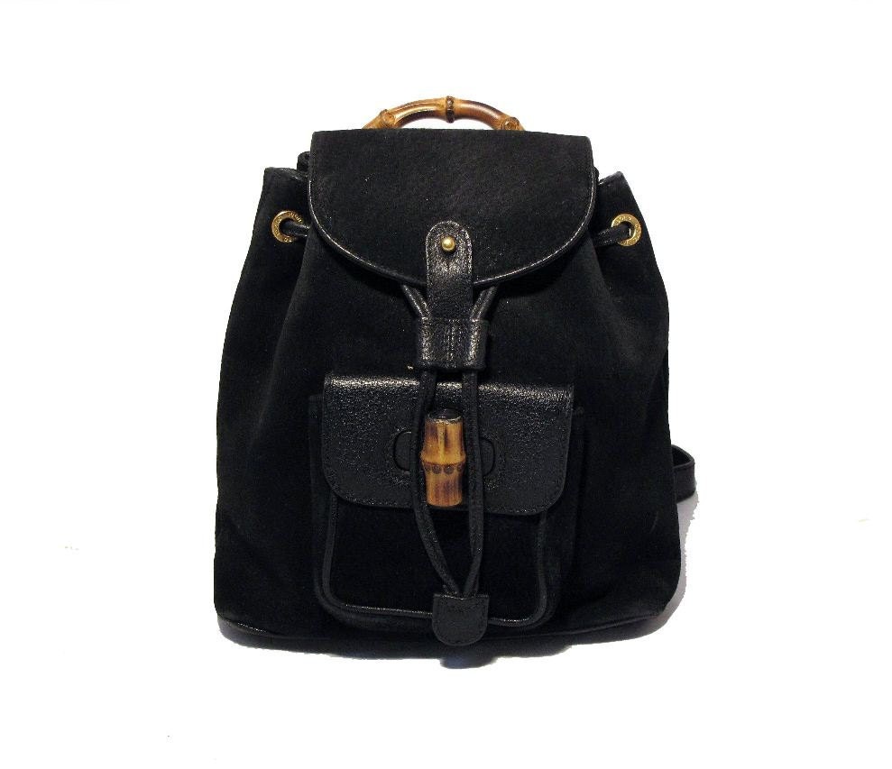 Vintage Gucci Black Suede Backpack c.1990s