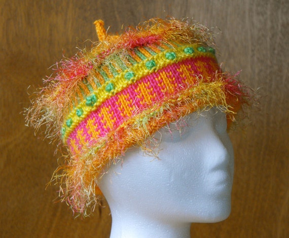 Childrens Novelty Hat Knitted Orange Bright