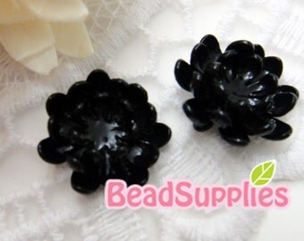 CH-ME-01201 - Black enameled, Layered Peony (hole at the back), 2 pcs
