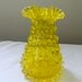 Vintage Canary Yellow Ruffled Hobnail Glass Vase