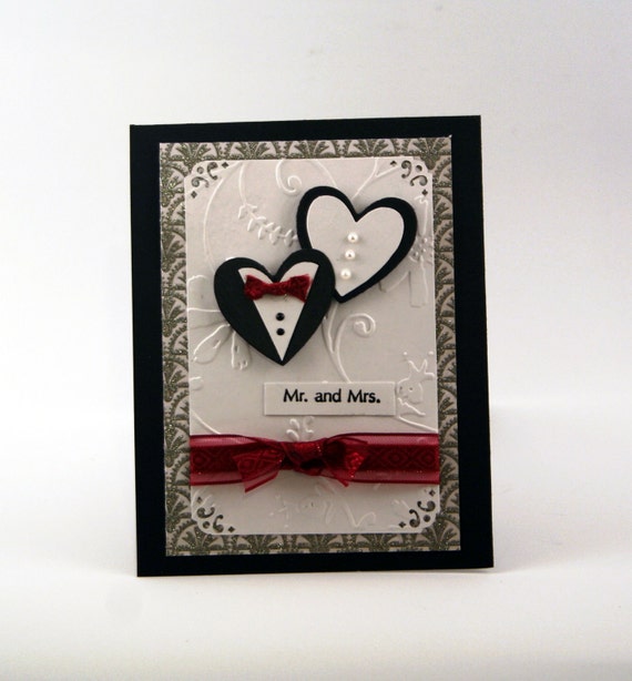  Black and White Wedding Congratulations Card 3D Two Hearts