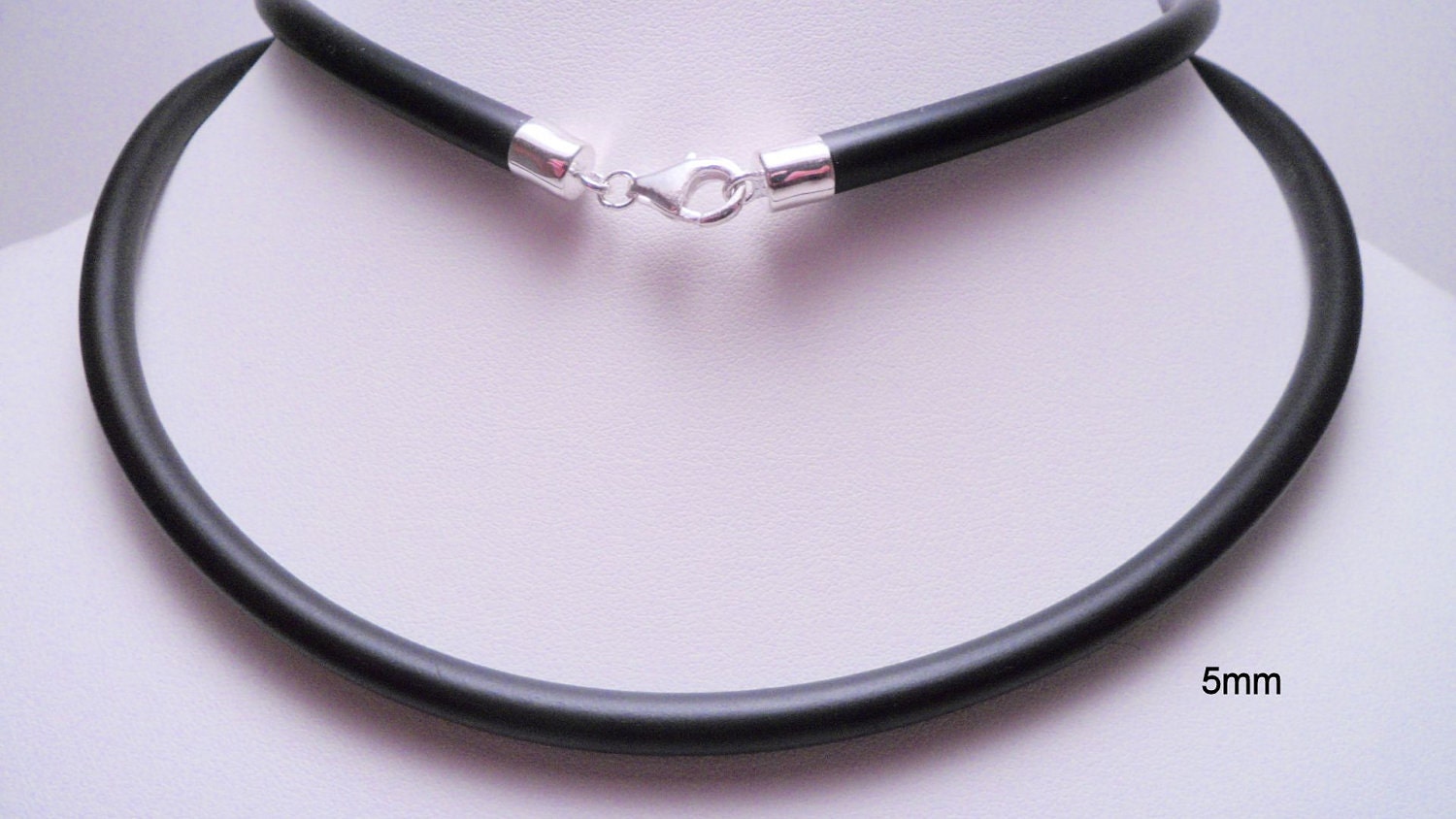 5mm Black Rubber Necklace Sterlng Silver 24 26 28 or 30