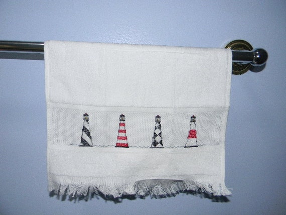 Completed Cross Stitch Light House Cross Stitch Hand Towel