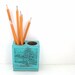Turquoise Pencil Holder - Unique Engraved Tree - Office Organization