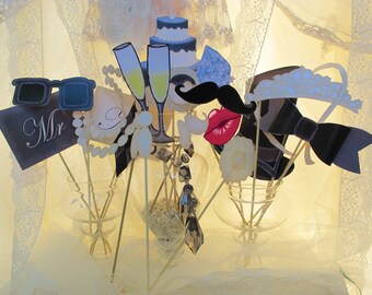 elegant wedding photo booth props - cartoon style also great for pearl party or anniversary