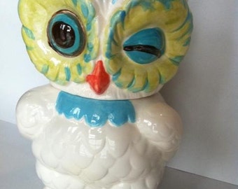 Owl Cookie Jar in Aqua, Turquoise and Green