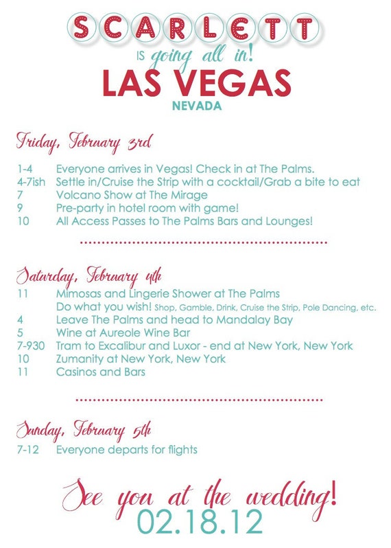 Items similar to Custom Vegas Bachelorette Invitation/Itinerary on Etsy