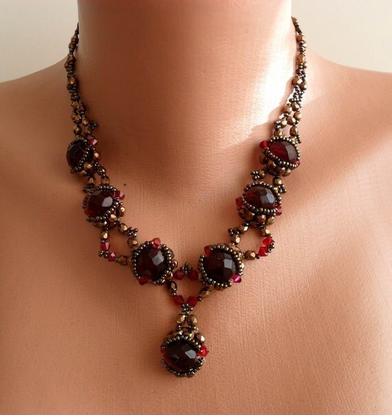 Burgundy Necklace Wedding Necklace Swarovski and Czech