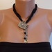 Black Necklace with Svarowski Heart and Crystals and Silk - Speacial Design