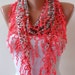 Perforated Fabric - Bright Salmon Spring Shawl / Scarf - with Lace Edge