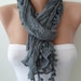 SALE SALE - Grey Scarf with Pompom Trim Edge