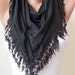 Black Scarf with Black Trim Edge -- Black Leopard Fabric - Triangular
