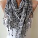 Grey Flowered Scarf - with Grey Trim Edge - Triangular