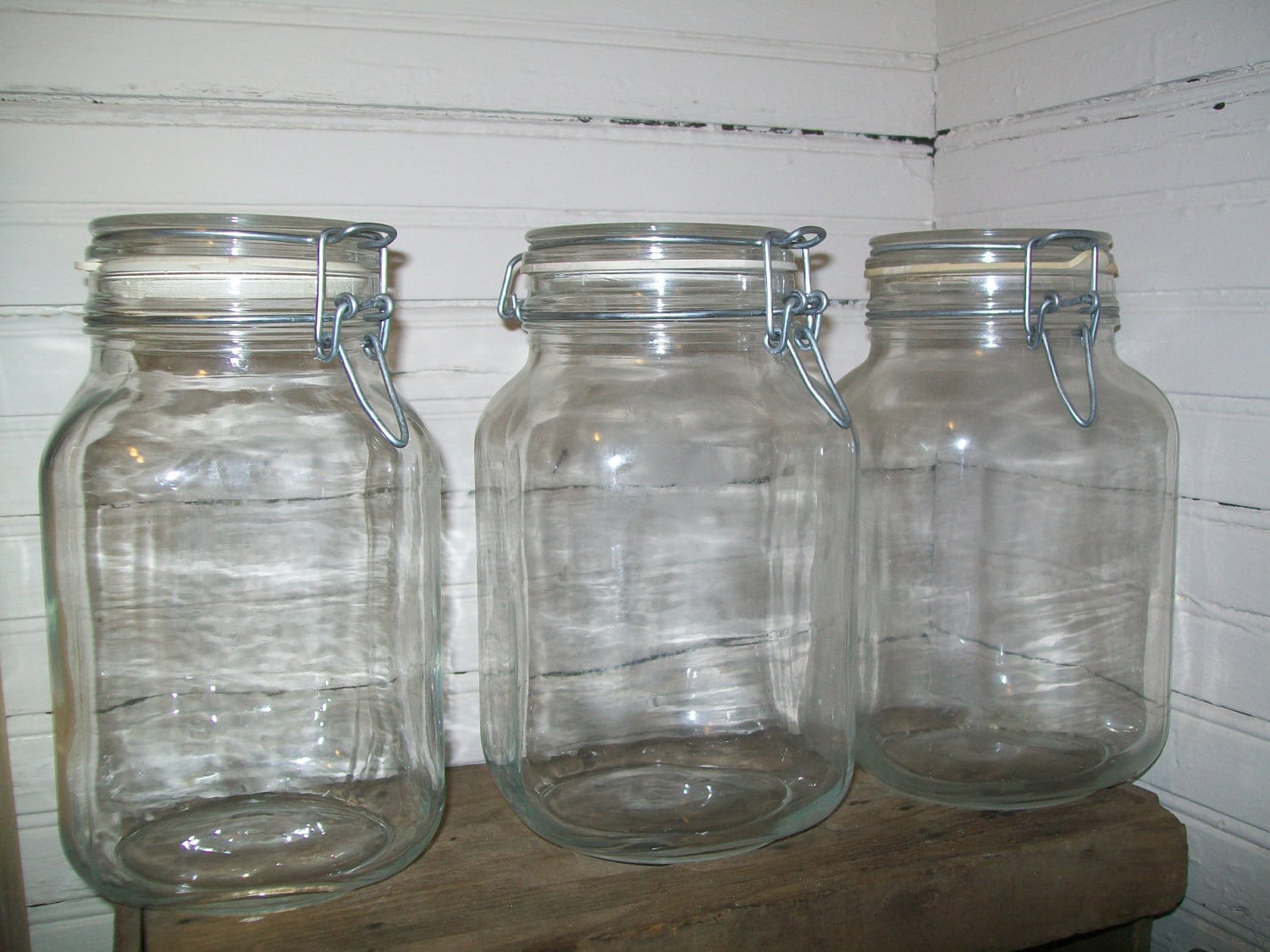 3 large made in Italy Glass square Jars 8 1/2 tall storage