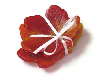 Autumn leaves candle holders - fused glass - tea light holders