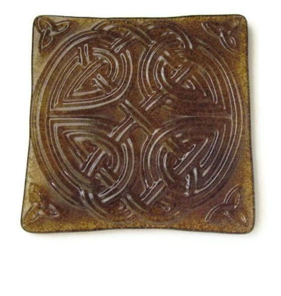 Celtic trivet candle holder or bottle coaster sienna brown