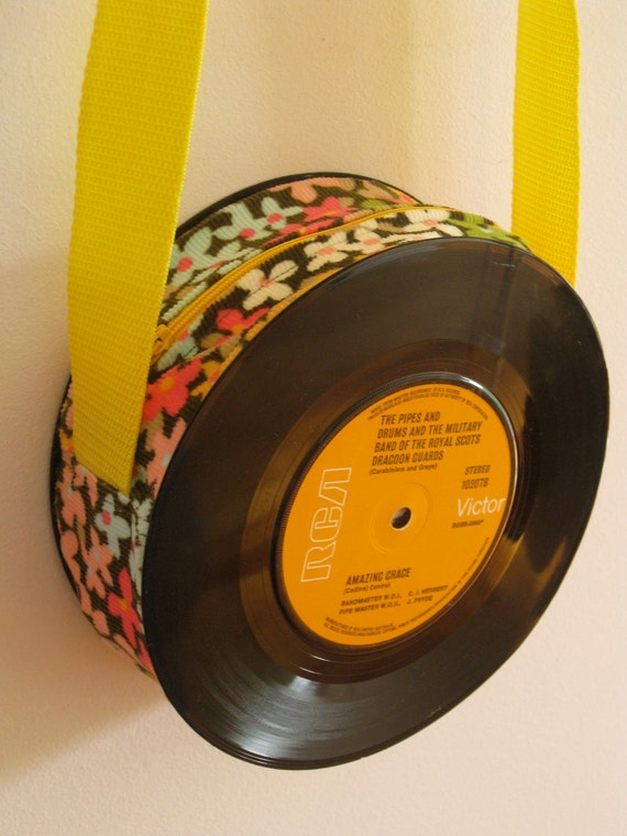SALE Vinyl record bag made with two singles Floral corduroy