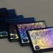 Fused Glass Coasters- Iridescent Deep Aqua w/ Dichroic Accent (set of 6)