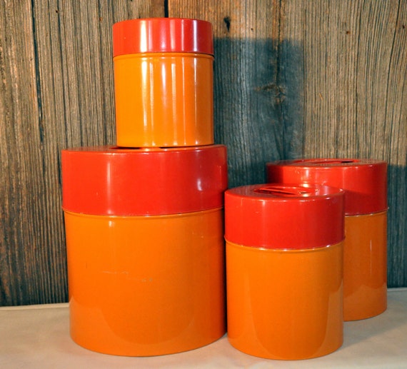 Mid Century Modern Orange Kitchen Canisters   Il 570xN.316877877 