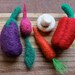 Miniature Needle Felted Vegetables- Eggplant, Beet, Carrot, Mushroom, Red Bell Pepper