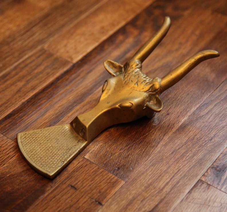 Vintage Boot Jack Shoe Remover Brass Bull Ox by CaprockVintage