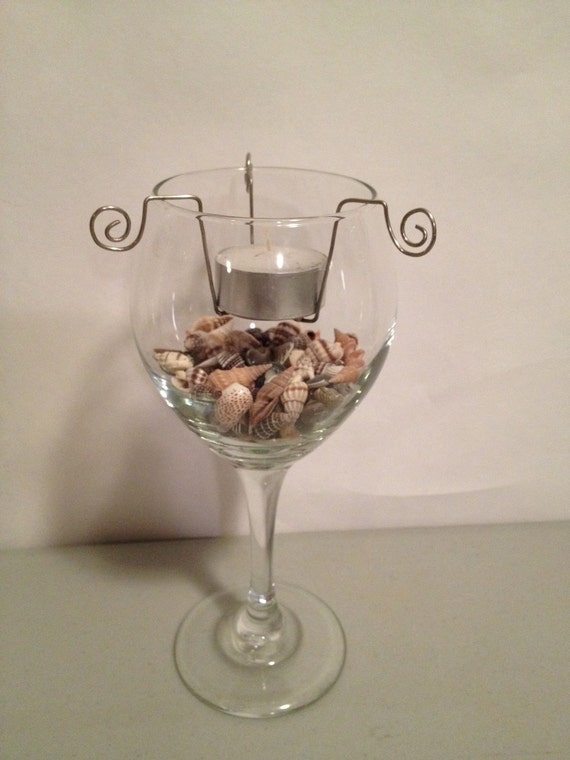 Wine glass tea light candle holder set of 2 by leahparrish on Etsy