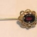Garnet Red Lapel Pin or Stickpin Faceted Stone in Goldtone