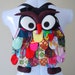 New Rare Handmade OWL Patchwork Backpack Bag 100% Cotton Black