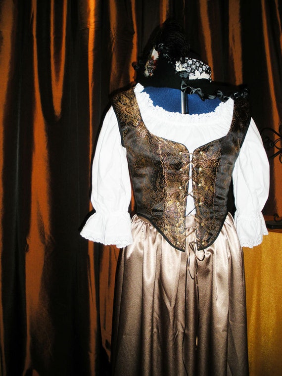 Items similar to Pirate Vest, Ladies gold and black brocade wenches