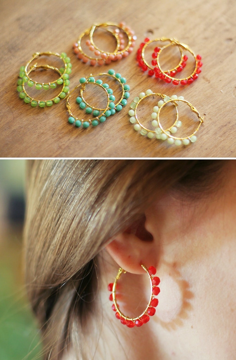 Blush Pink Beaded Hoop Earrings