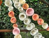 Wedding Garland Paper Flowers Orange, Ivory Peach Pink Book Pages 22 feet