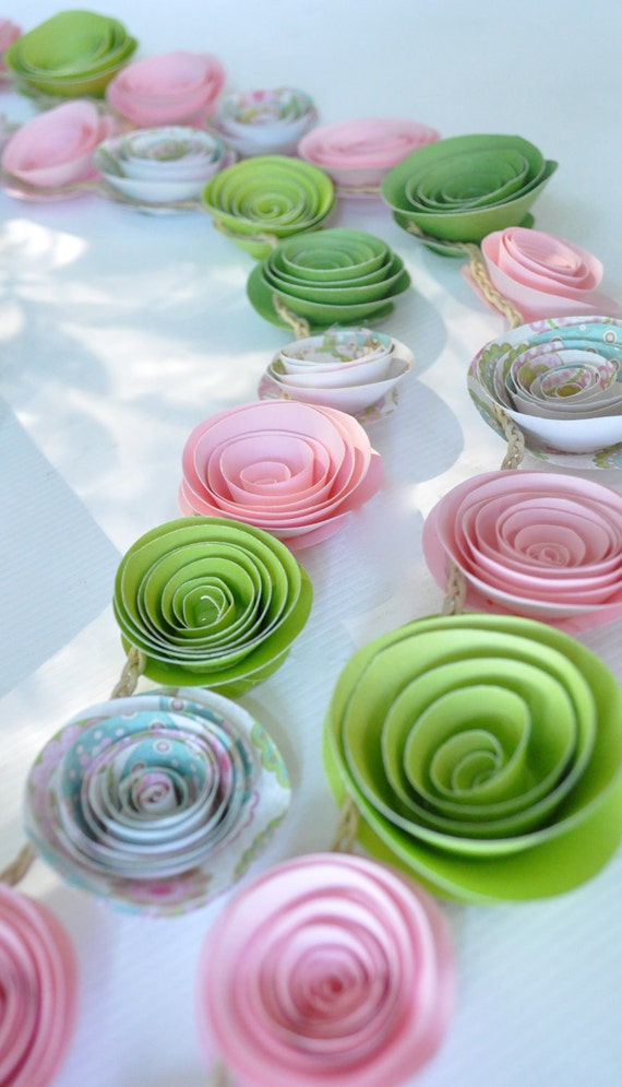 Garland Pink and Green Paper Flower Garland Baby by lillesyster