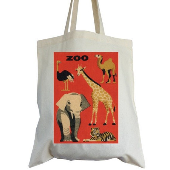 Items similar to Red ZOO cotton tote bag, ideal book bags, school bags