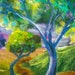 felt art, wet felted, felt picture, abstract tree, mystic forest