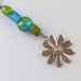 Flower Key Chain Lime Aqua Beaded Purse Charm