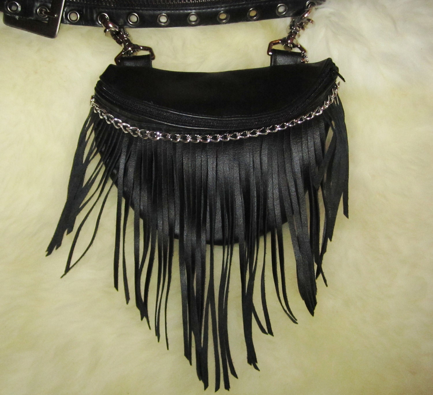 Leather Fringe Belt Bag by BangerBagsandWear on Etsy