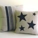 Down & Feather Inserts Included with Natural Canvas Covers with Hand-Painted Navy Blue Stars and Stripes, Pair