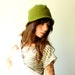 little green stocking cap. spring cloche. hat with short brim. two tone green emerald and sage. one size.