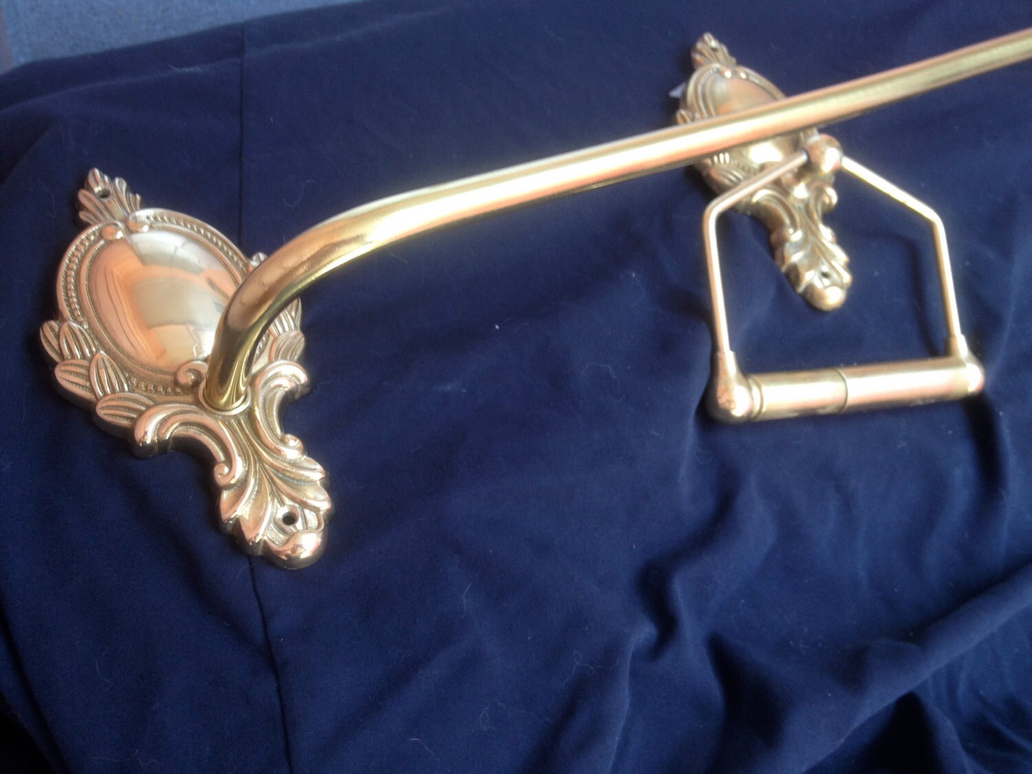 Vintage Hollywood Regency Gold Towel Bar and Toilet Paper