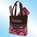 Diaper Bag - 3 Piece Personalized Set - Quilted Brown with Pink Floral Pattern and Pink Polka Dots