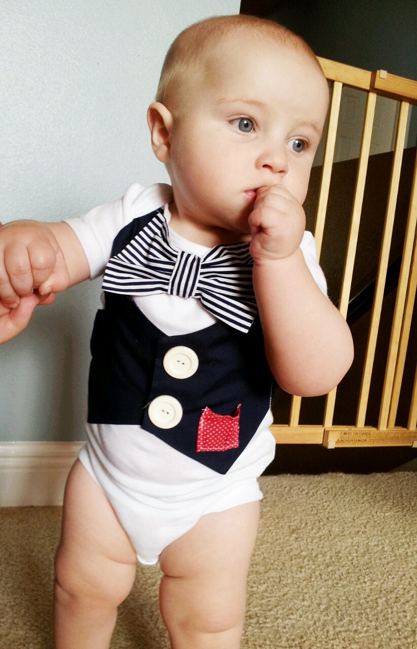 Baby boys bodysuit. Navy blue vest navy and by LittleGrayandCo