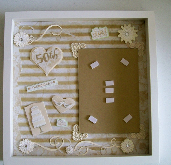50th Anniversary Scrapbook Page with white 12x12 Shadow Box