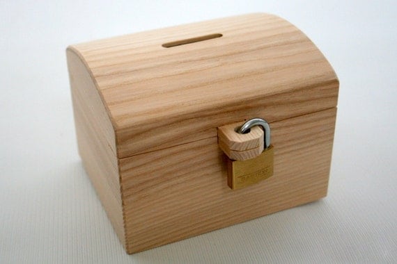 Wooden Money Box with Padlock by WoodPower on Etsy