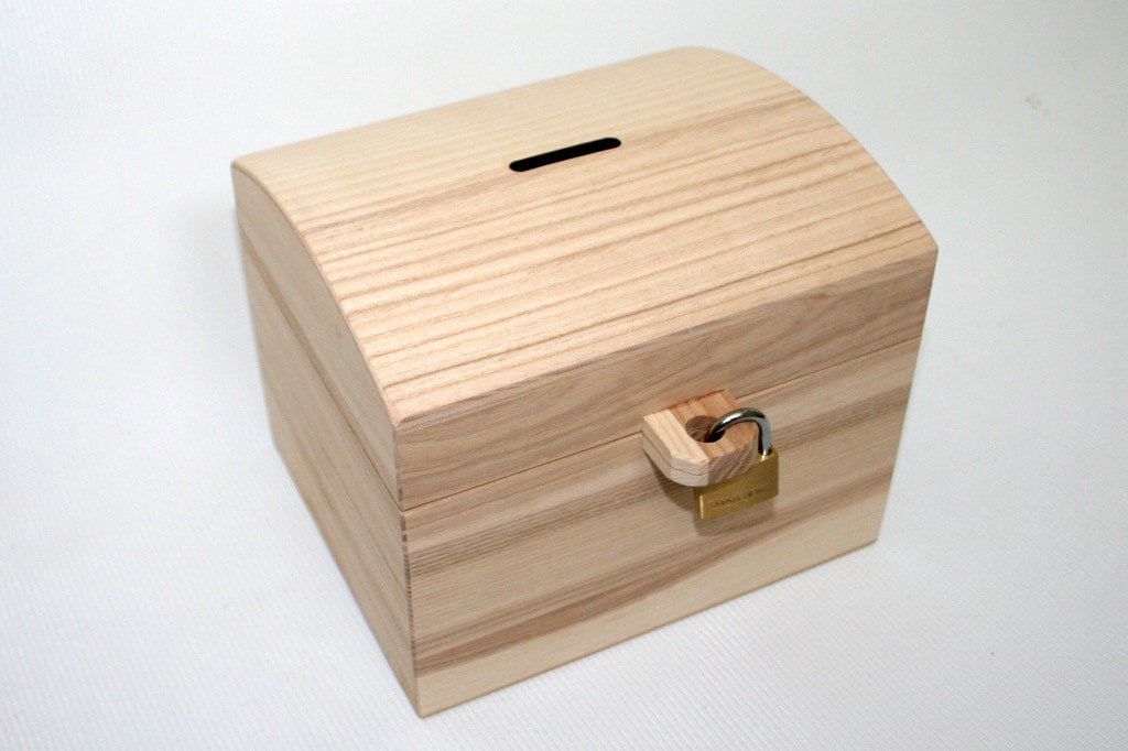 Wooden Money Box with Padlock / Ash Wood Chest / Wooden