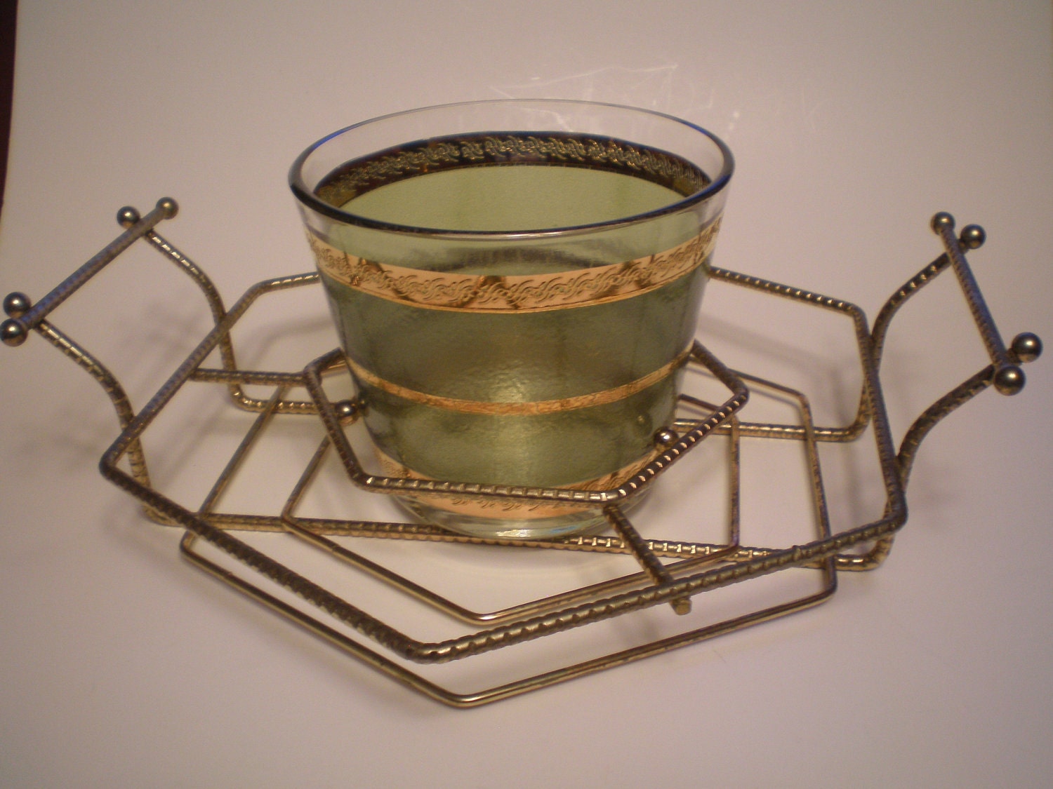 Culver Starlyte Barware Set 22 Karat Gold & Green Ice Bucket