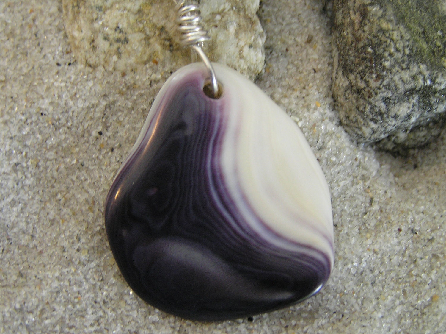 Wampum purple shell necklace handcrafted on cape cod ma by