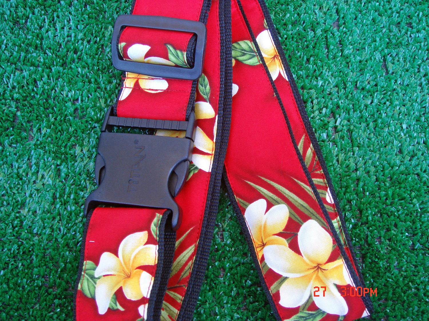 LUGGAGE STRAP HAWAIIAN Plumeria Red Adjustable
